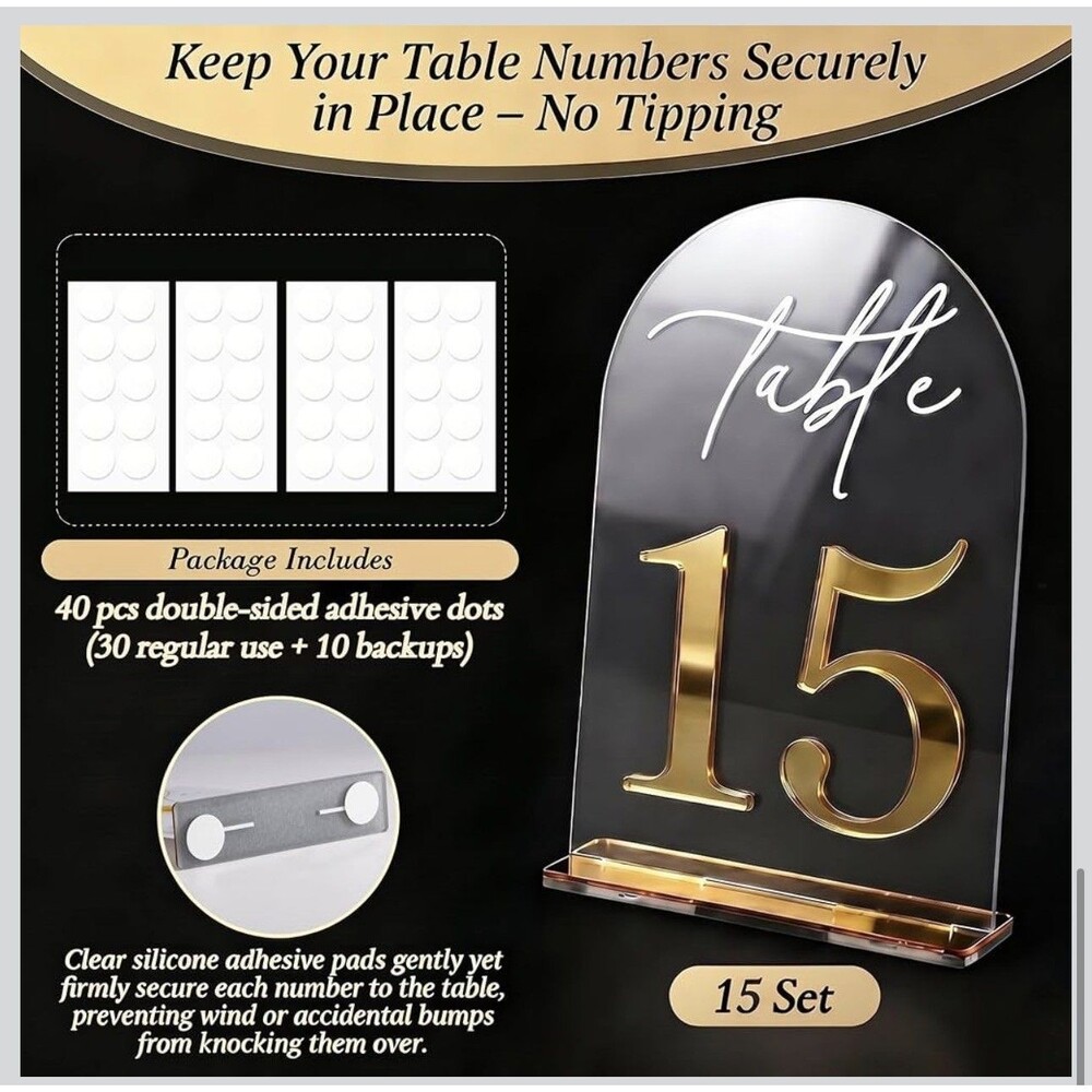 Clear Arch Wedding Table Numbers With Stands 5x7 In Gold Mirror Acrylic 1-15